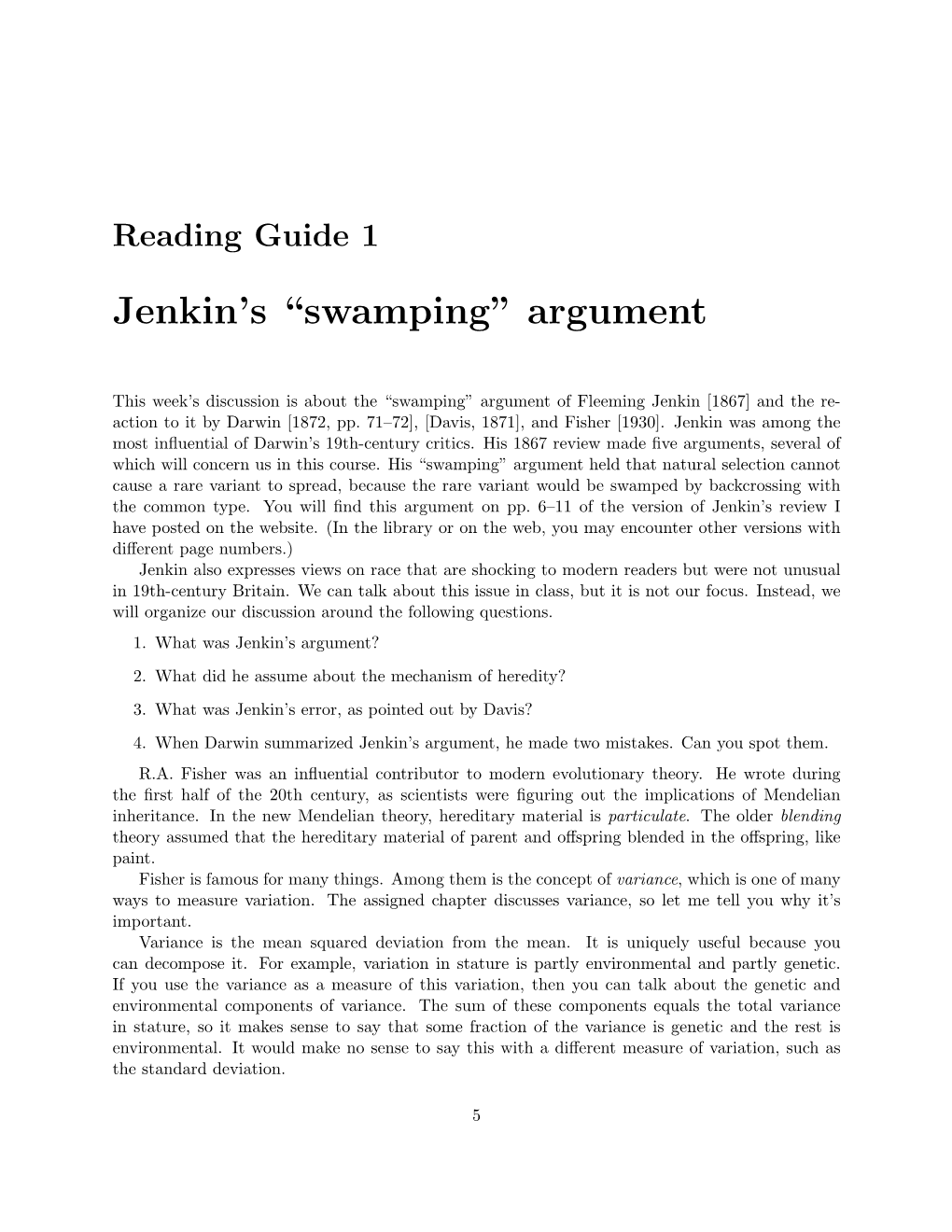 Jenkin's “Swamping” Argument