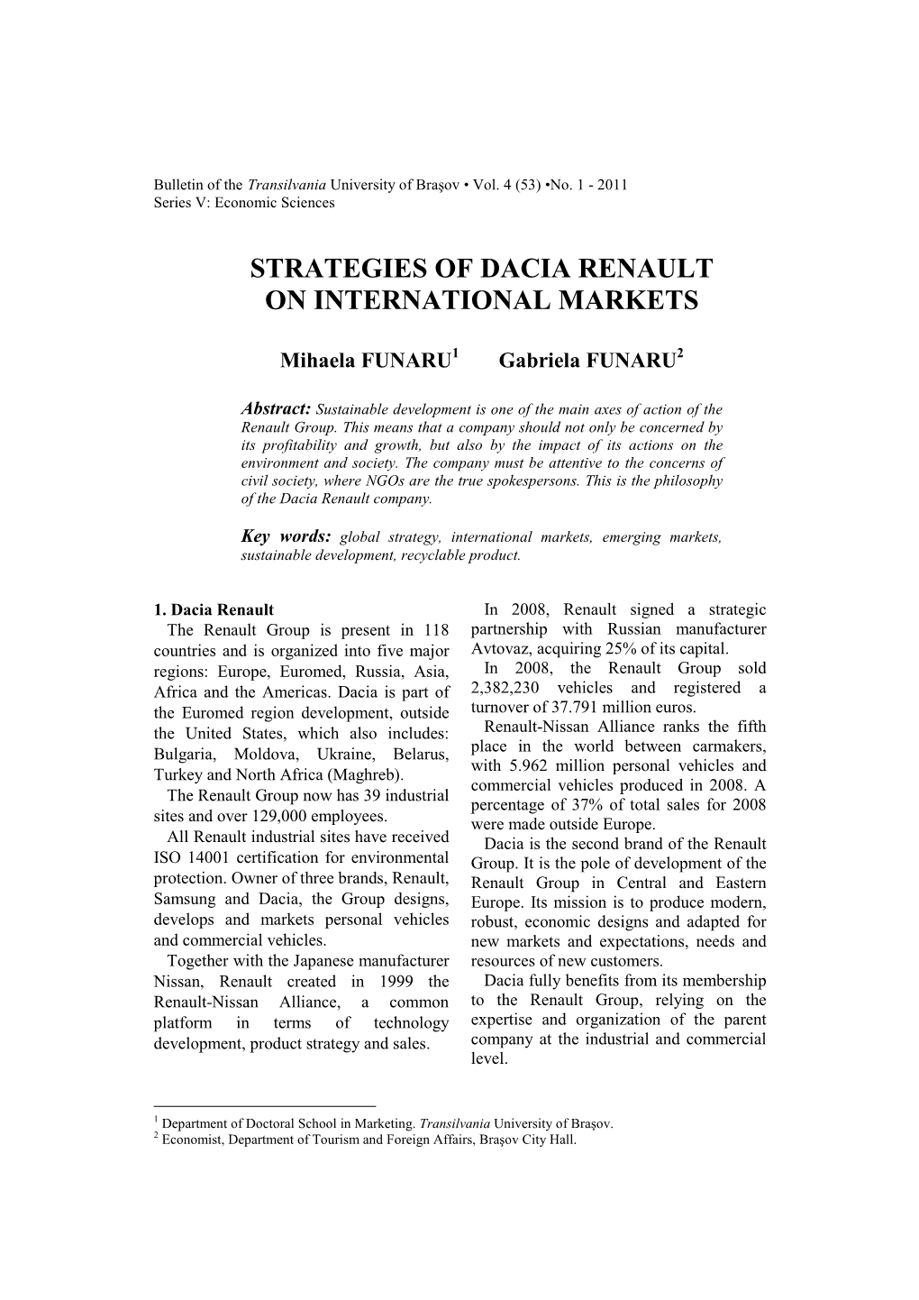 Strategies of Dacia Renault on International Markets