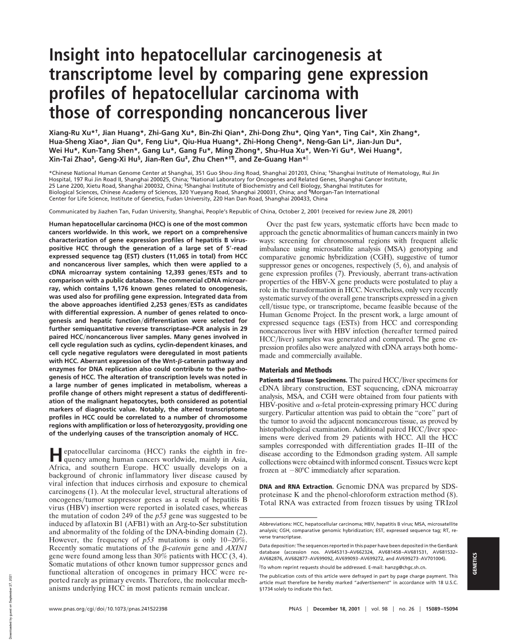 Insight Into Hepatocellular Carcinogenesis at Transcriptome