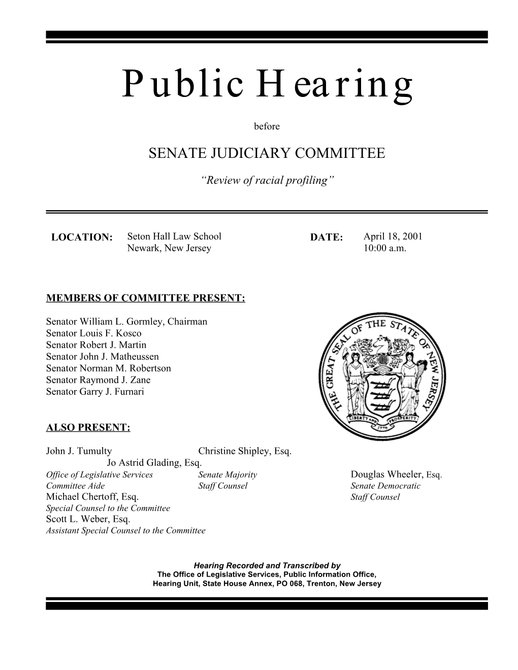 Senate Judiciary Committee Hearing on Racial Profiling 04-18-01