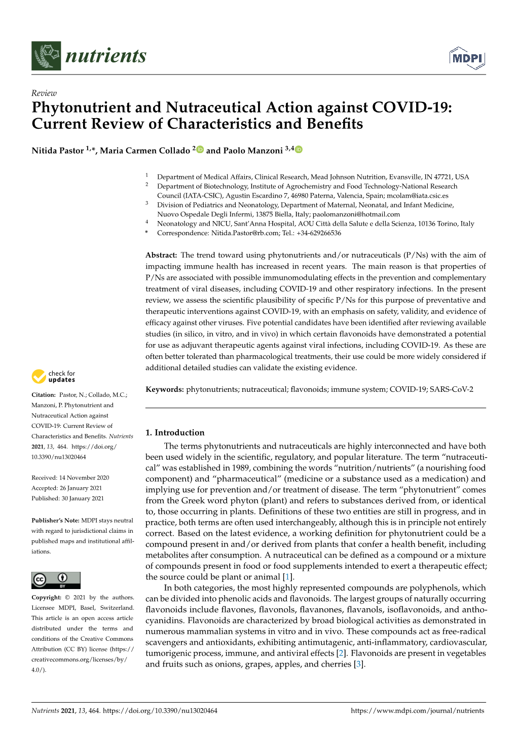 Phytonutrient and Nutraceutical Action Against COVID-19: Current Review of Characteristics and Beneﬁts