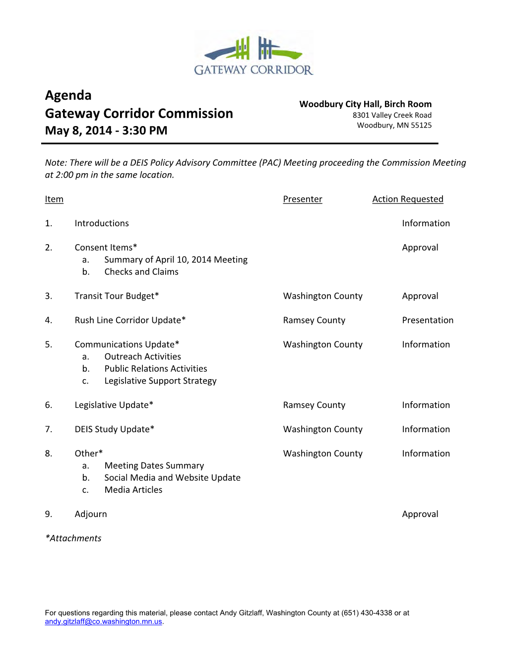 Agenda Gateway Corridor Commission