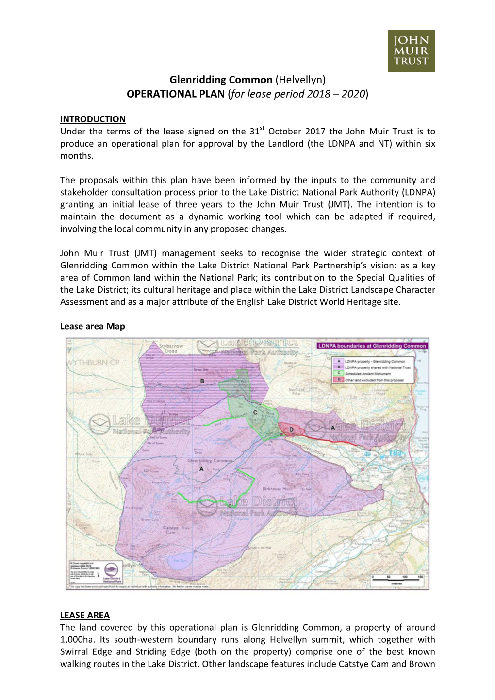 Glenridding Common (Helvellyn) OPERATIONAL PLAN (For Lease Period 2018 – 2020)