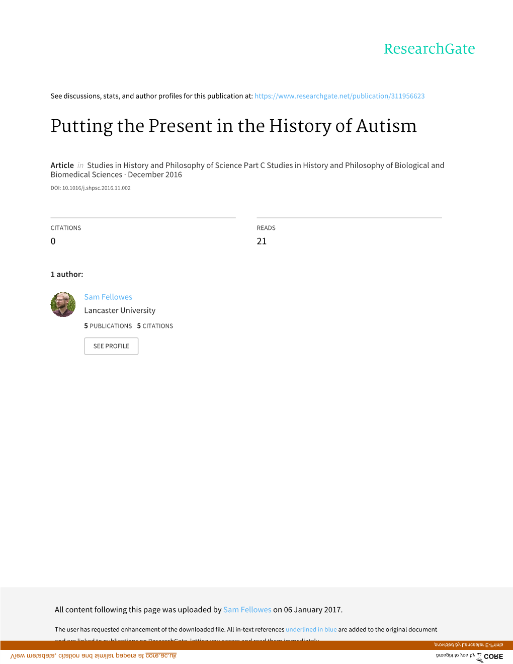 Putting the Present in the History of Autism