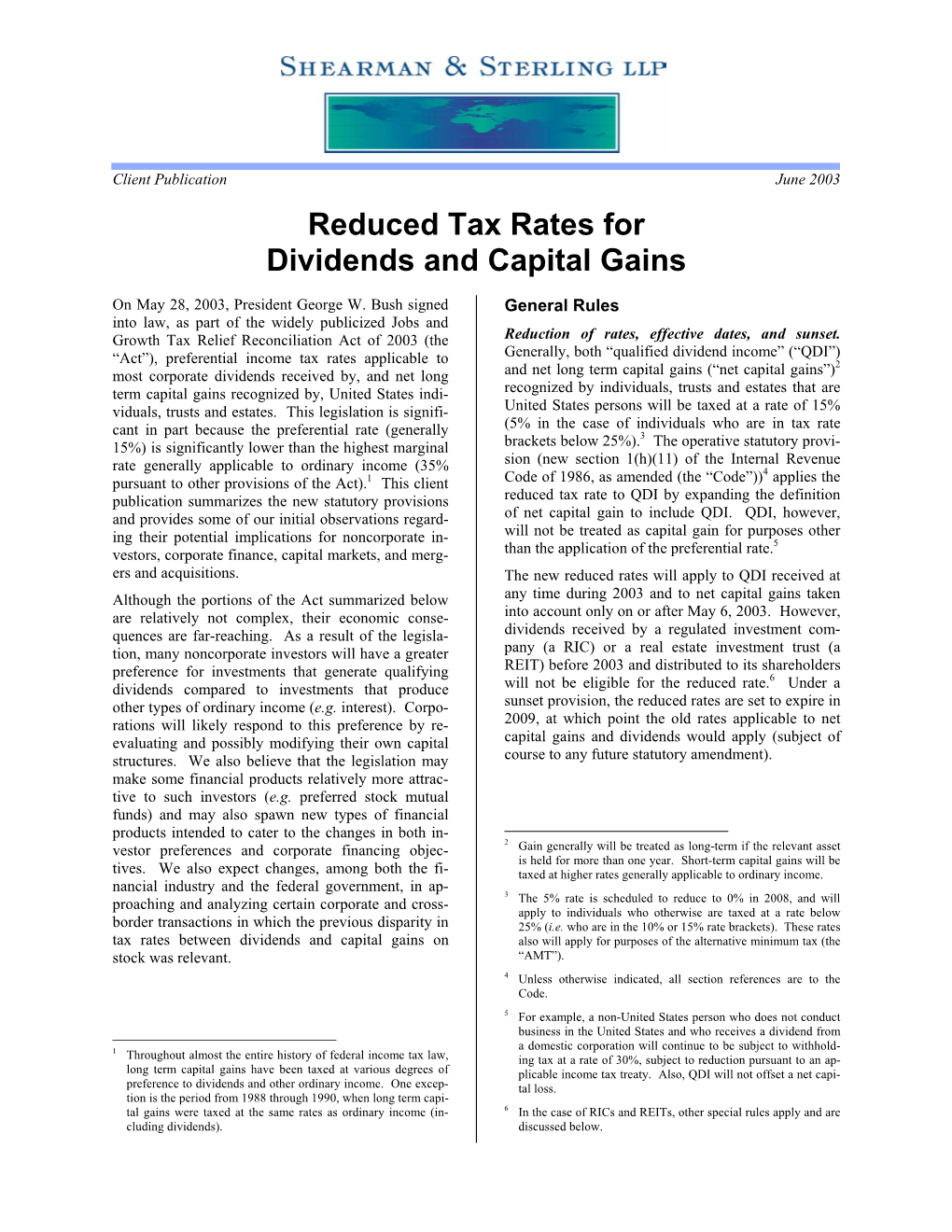 Reduced Tax Rates for Dividends and Capital Gains