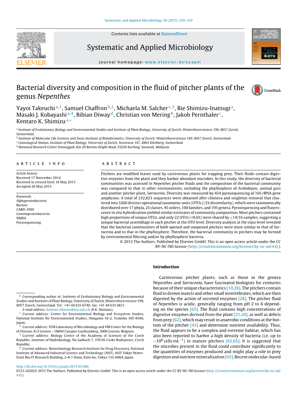 Bacterial Diversity and Composition in the Fluid of Pitcher