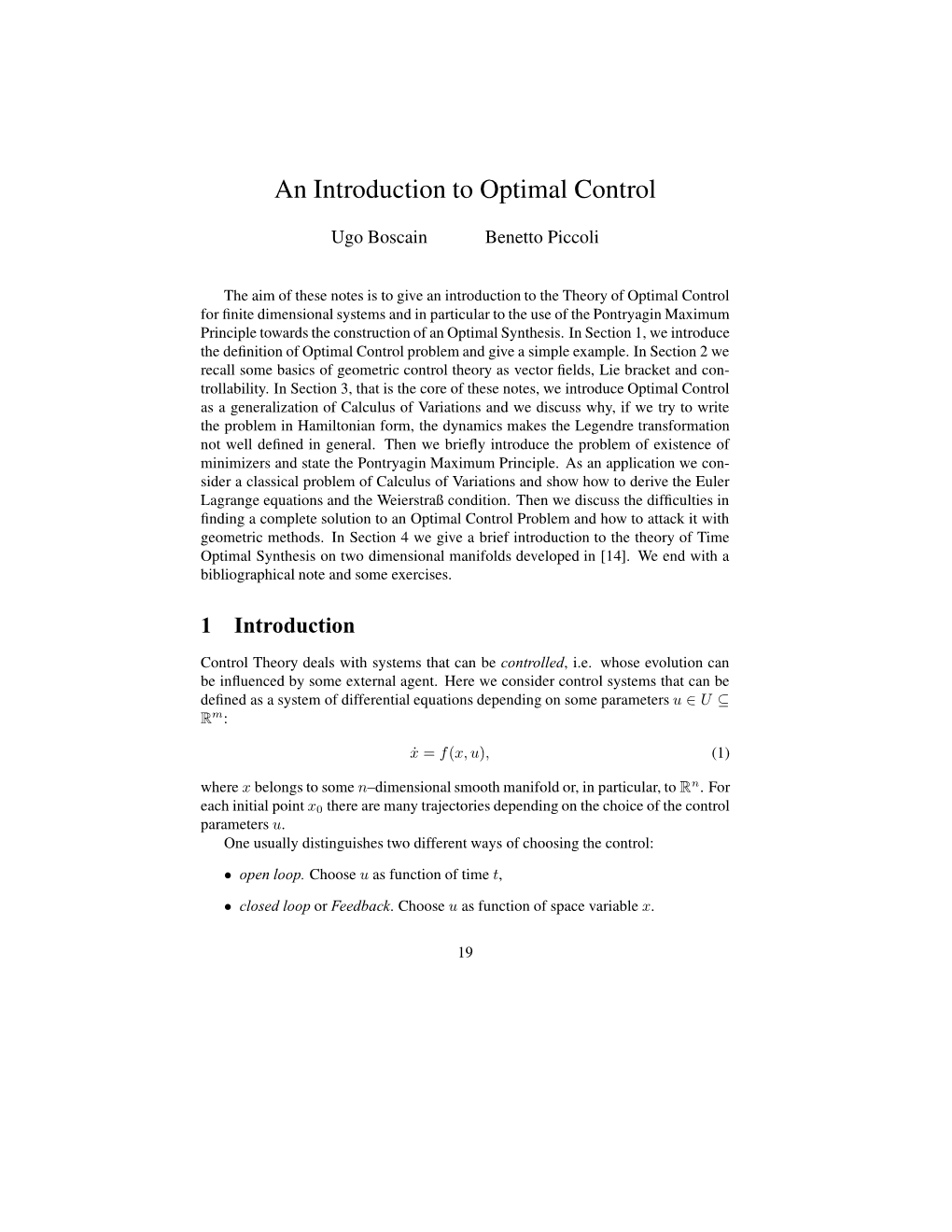 An Introduction to Optimal Control