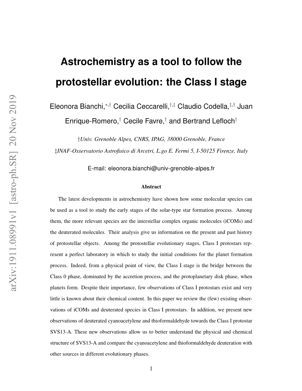 Astrochemistry As a Tool to Follow the Protostellar Evolution: the Class I Stage