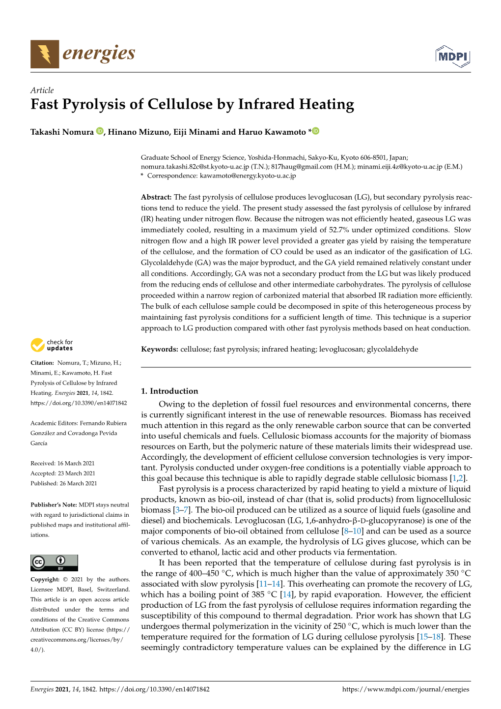 Fast Pyrolysis of Cellulose by Infrared Heating