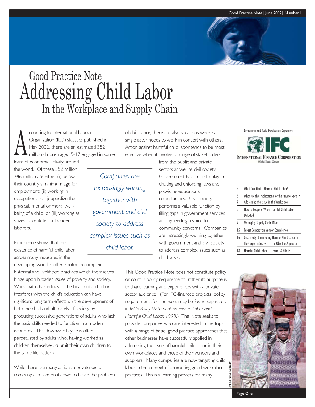 Good Practice Note: Addressing Child Labor in the Workplace and Supply