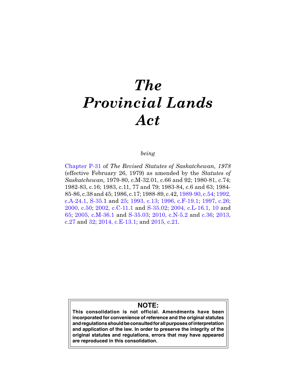 The Provincial Lands Act