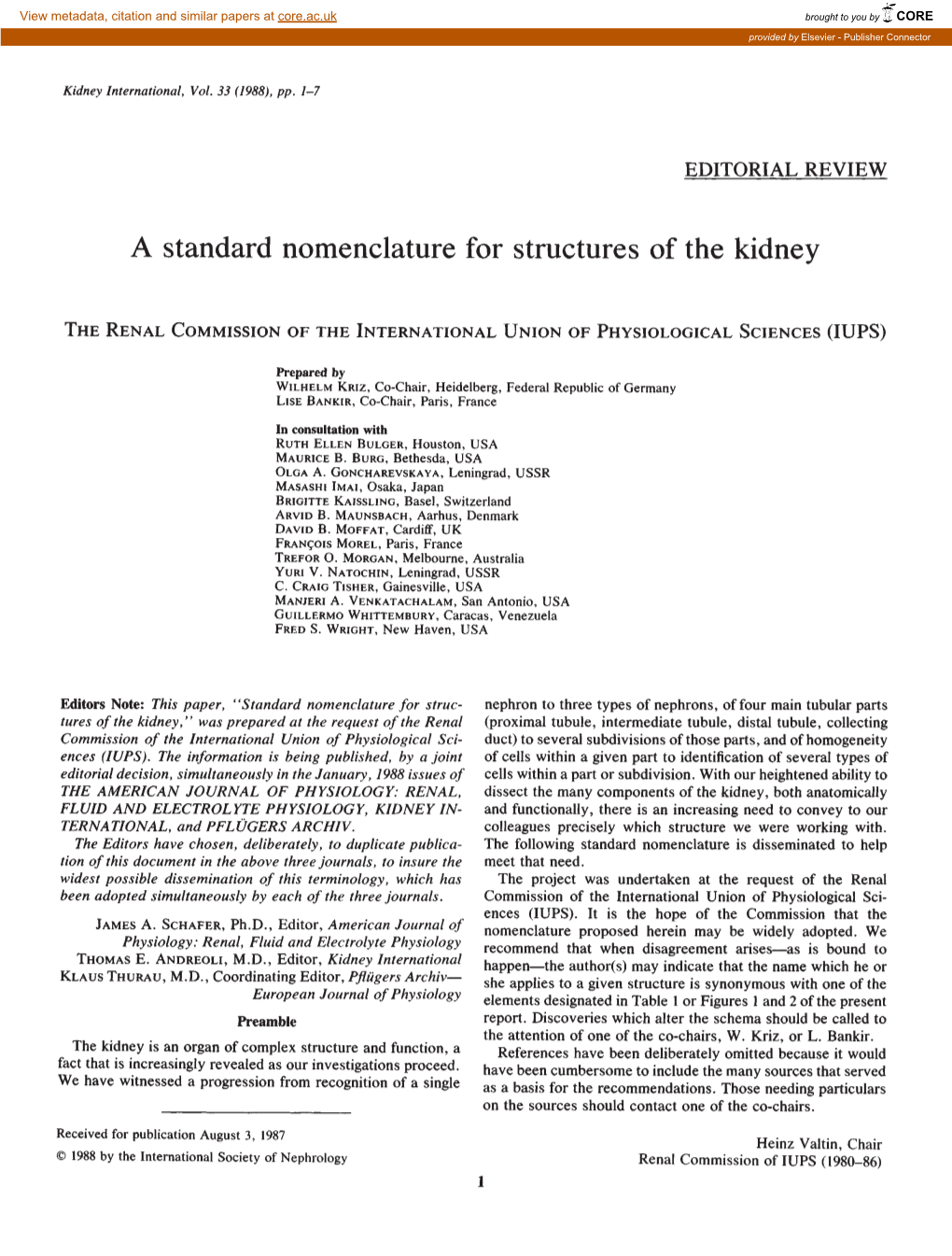 A Standard Nomenclature for Structures of the Kidney