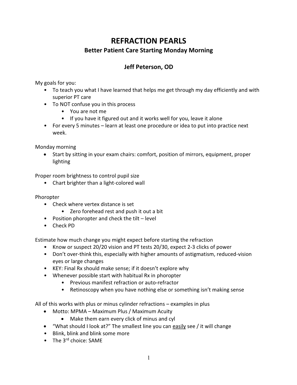 REFRACTION PEARLS Better Patient Care Starting Monday Morning