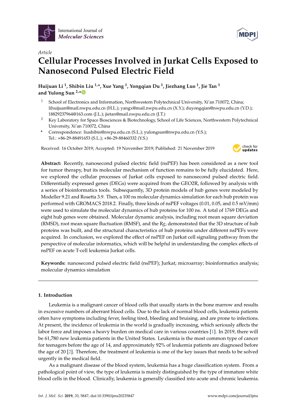 Cellular Processes Involved in Jurkat Cells Exposed to Nanosecond Pulsed Electric Field