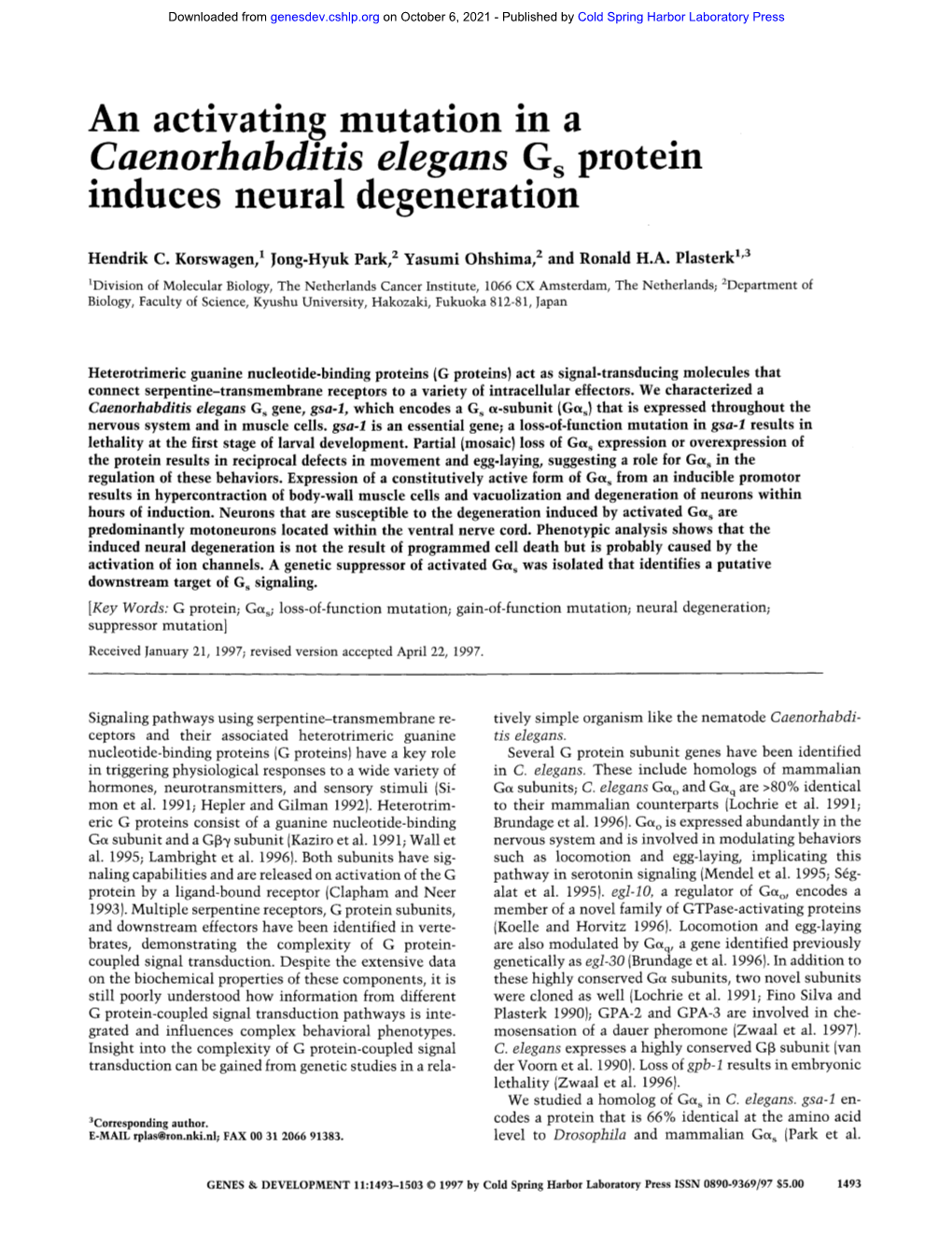 An Activating Mutation S Protein Induces Neural Degeneration