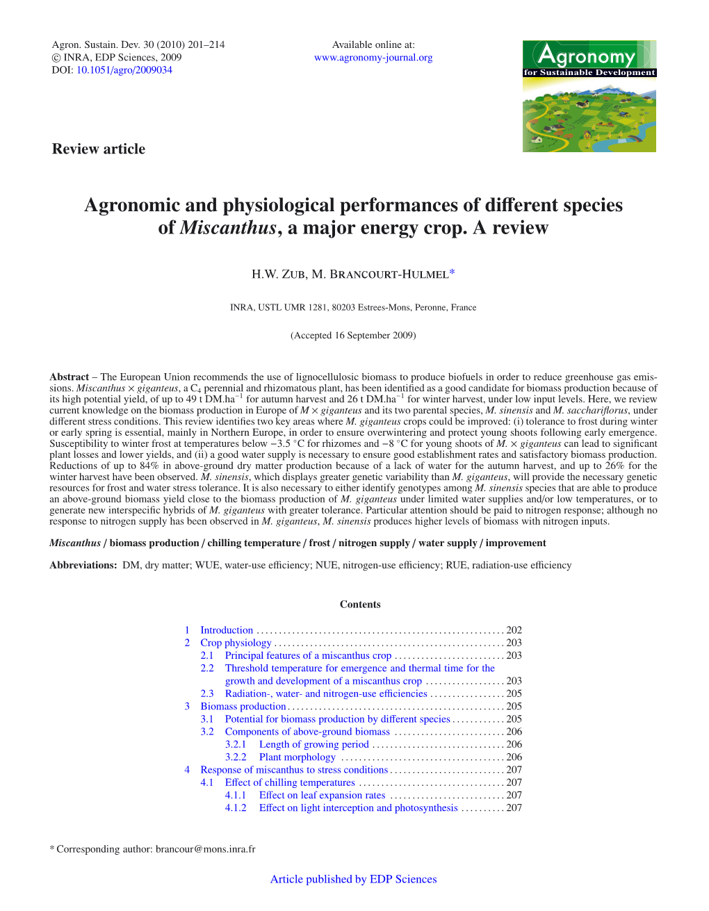 Agronomic and Physiological Performances of Different Species Of