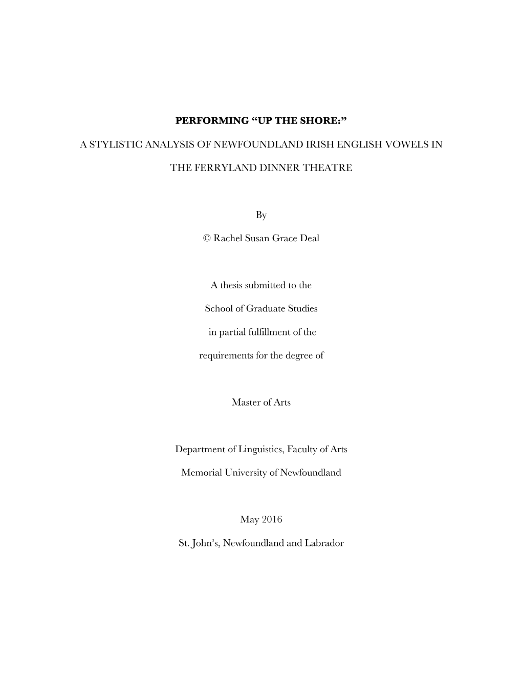 A Stylistic Analysis of Newfoundland Irish English Vowels In