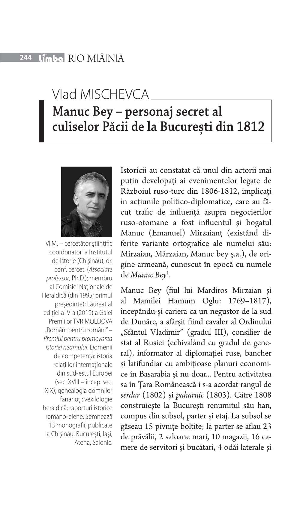 Vlad MISCHEVCA Manuc Bey – Personaj Secret Al Culiselor Păcii De La București Din 1812