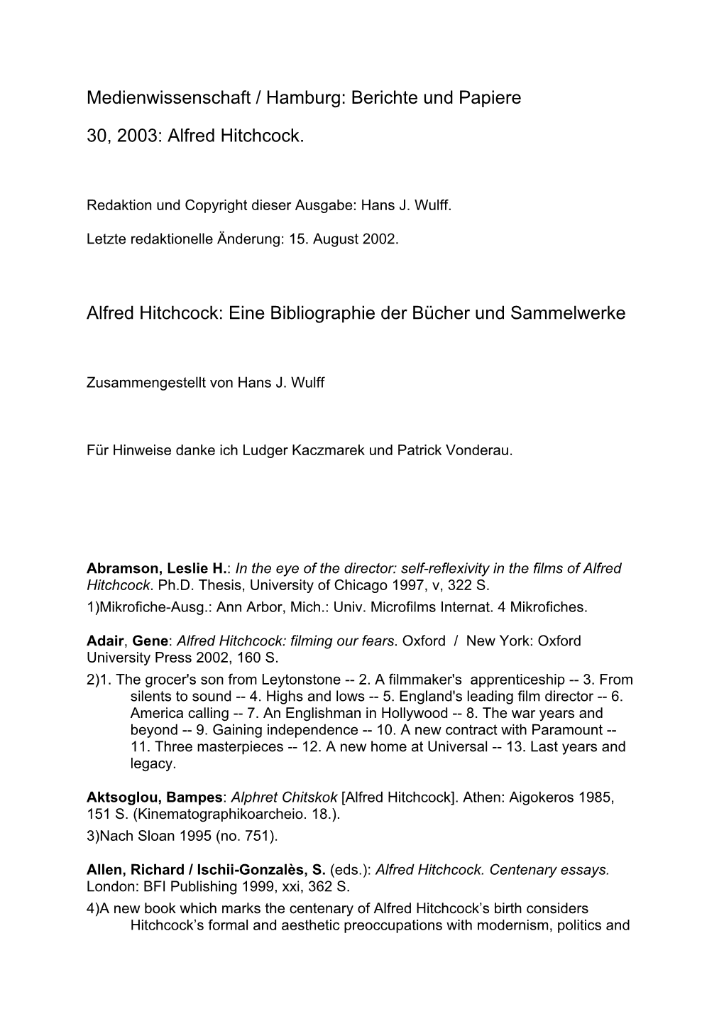 Medienwissenschaft / Hamburg: Berichte Und Papiere