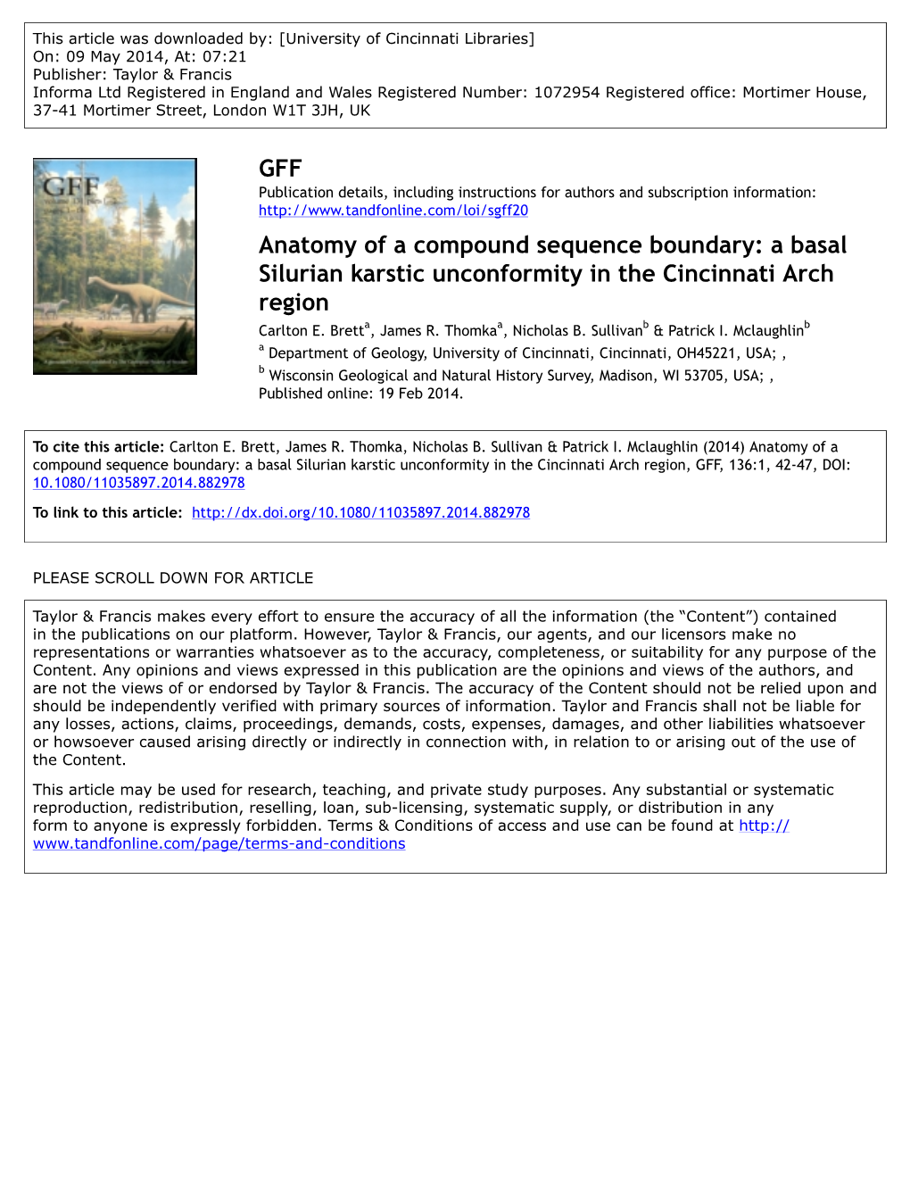 A Basal Silurian Karstic Unconformity in the Cincinnati Arch Region Carlton E