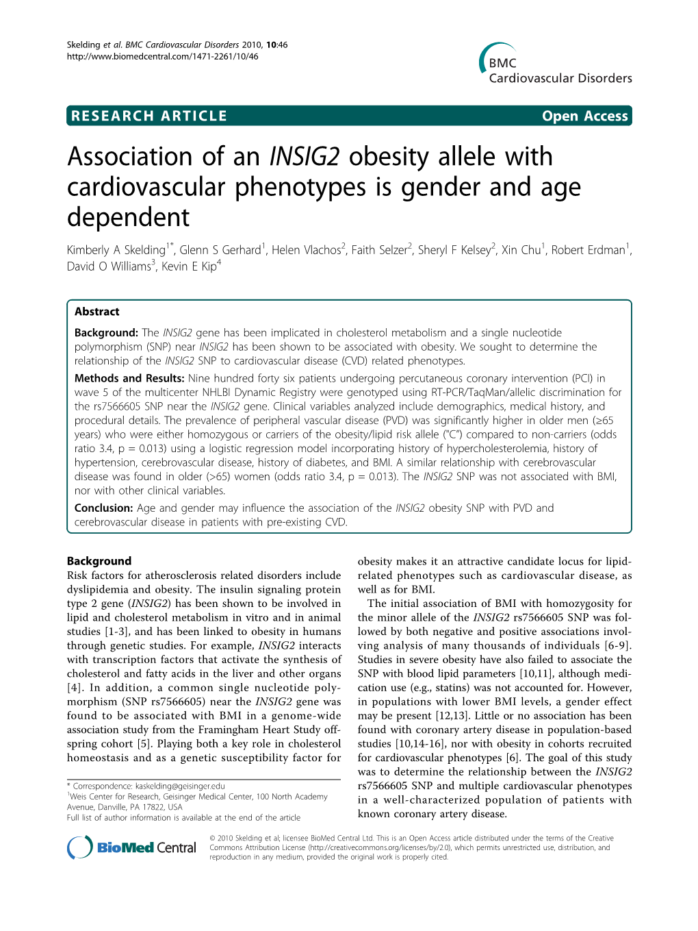 Association of an INSIG2 Obesity Allele with Cardiovascular Phenotypes Is Gender and Age Dependent