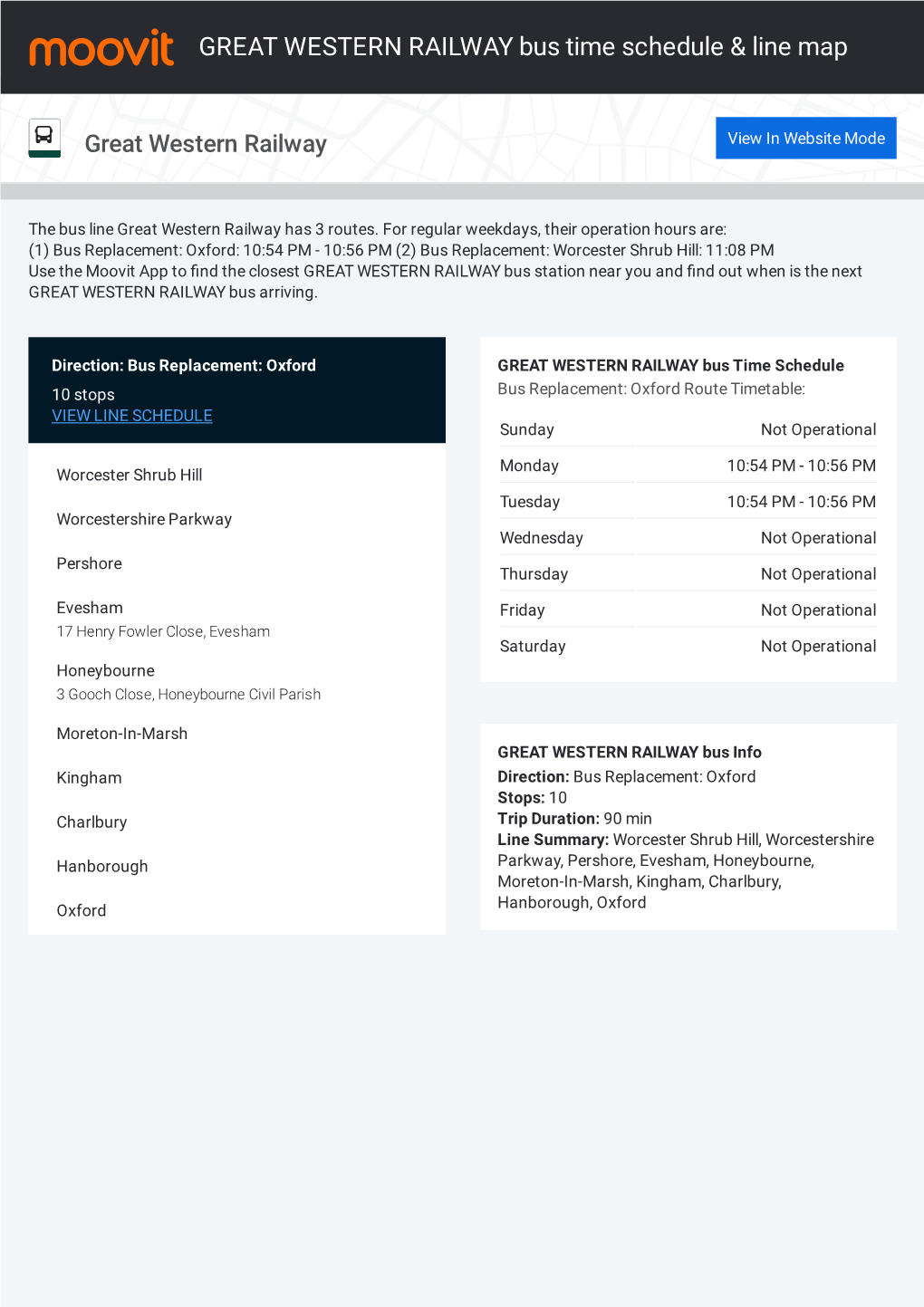 GREAT WESTERN RAILWAY Bus Time Schedule & Line Route