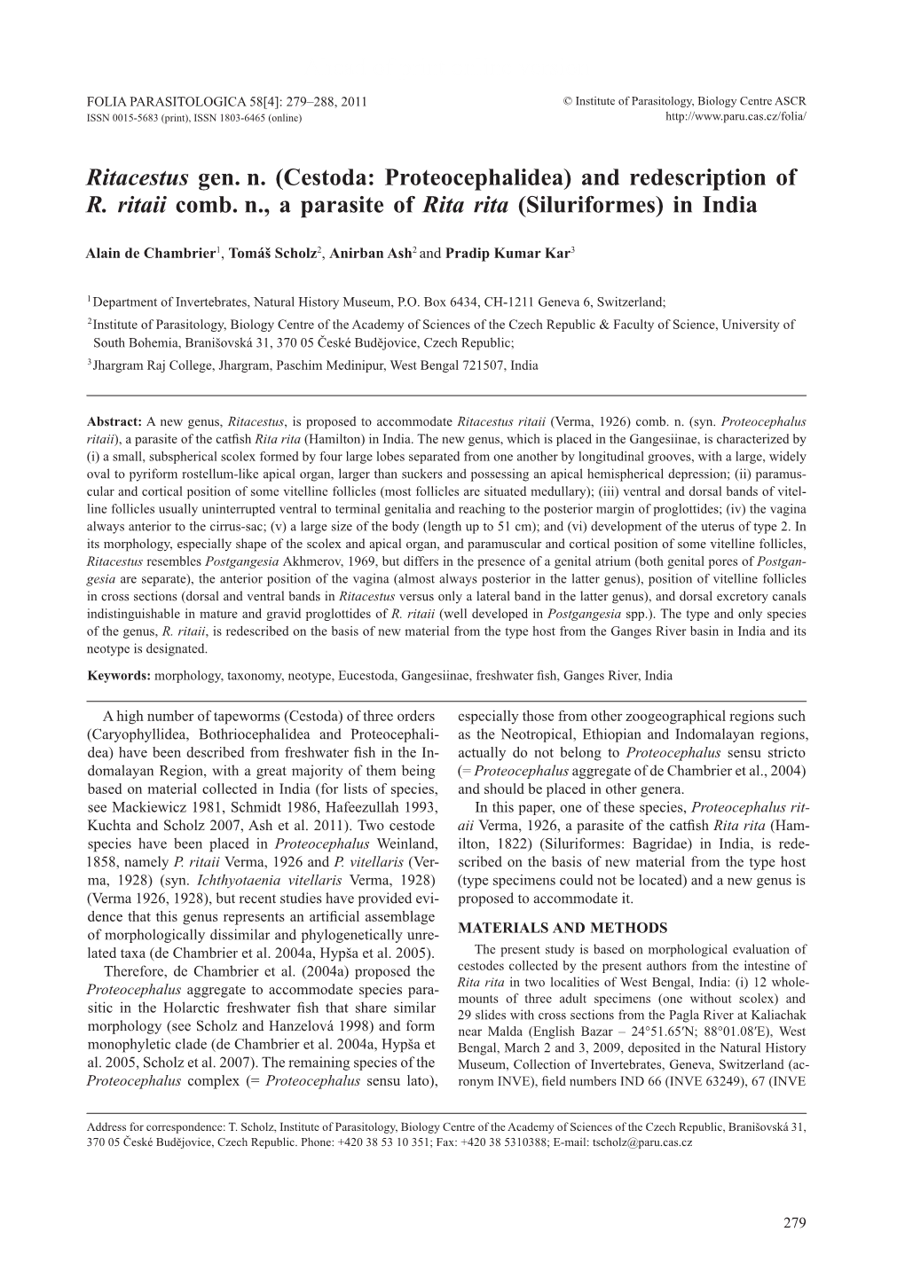 Cestoda: Proteocephalidea) and Redescription of R