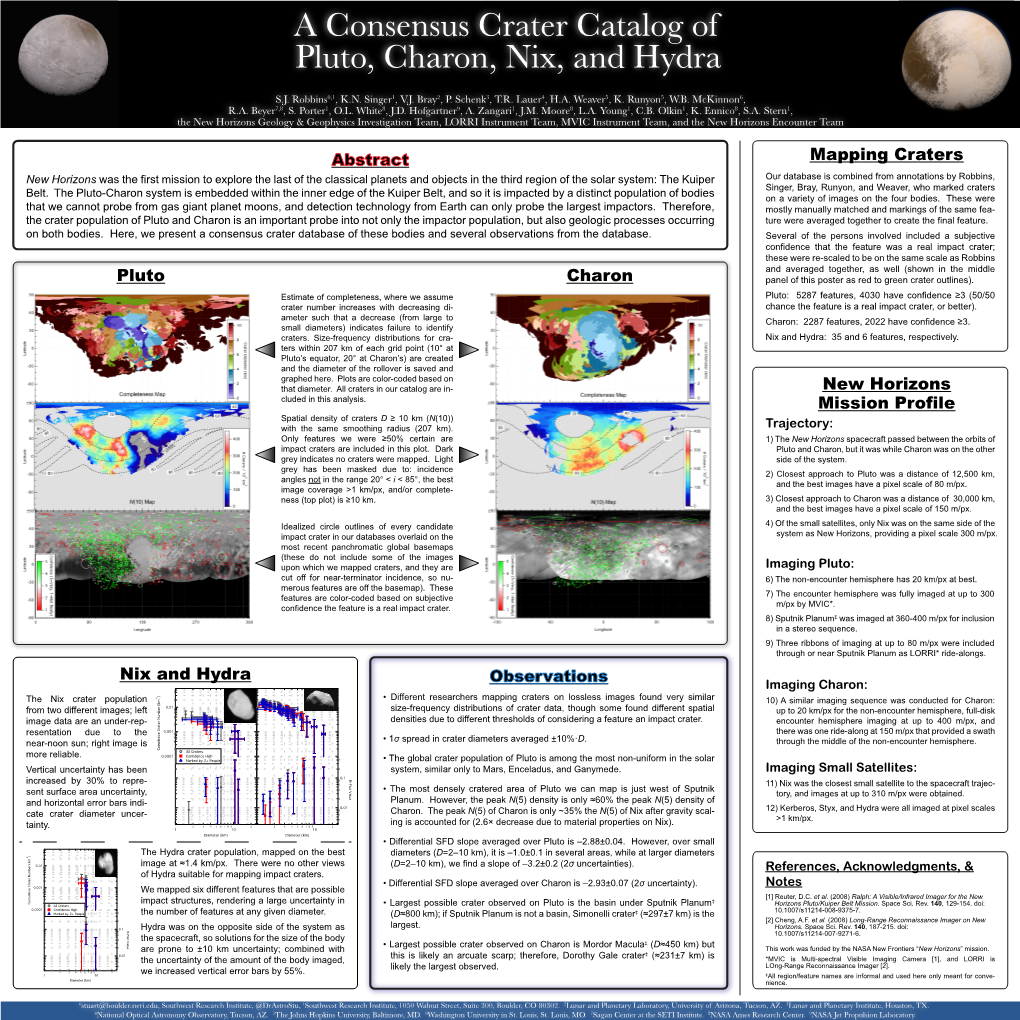 A Consensus Crater Catalog of Pluto, Charon, Nix, and Hydra