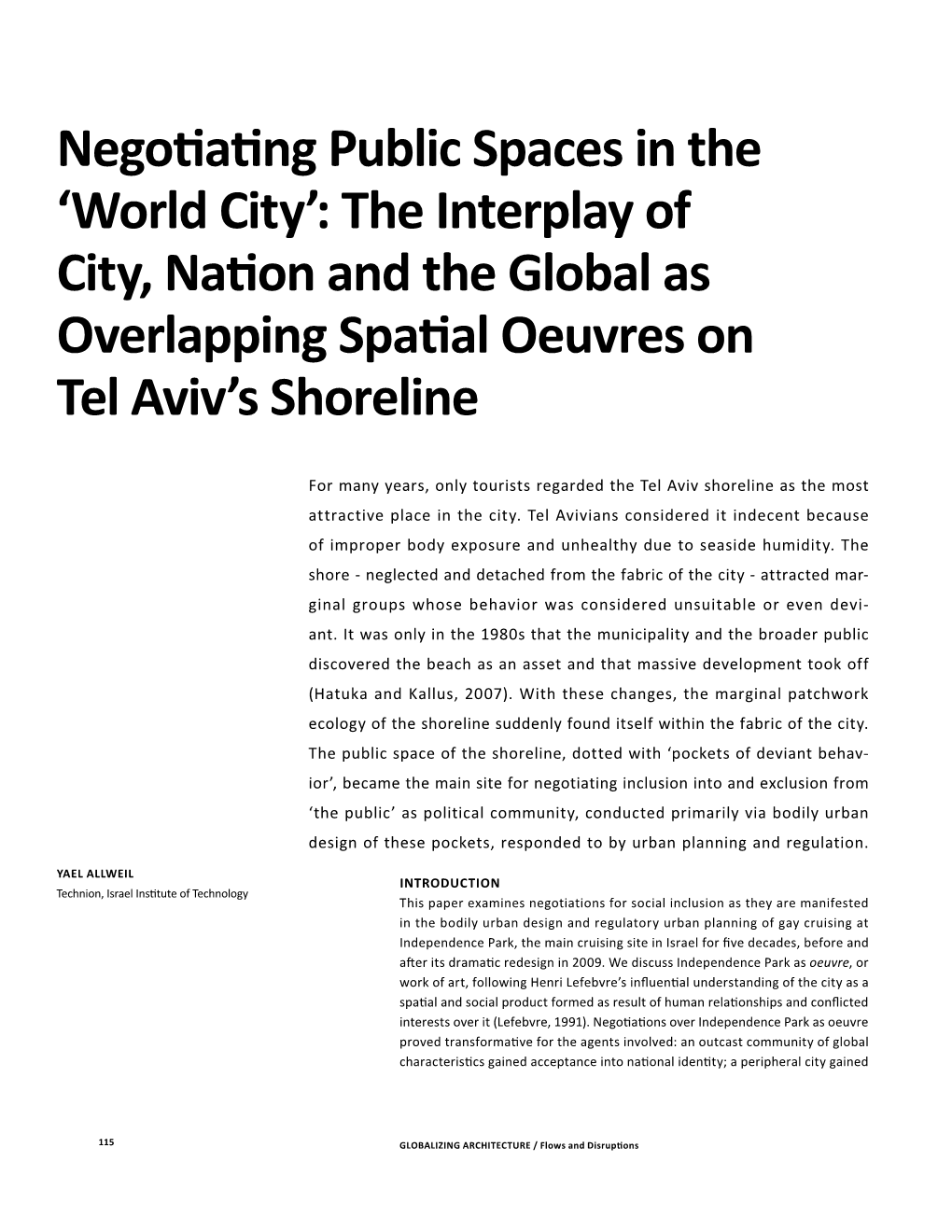 The Interplay of City, Nation and the Global As Overlapping Spatial Oeuvres on Tel Aviv’S Shoreline