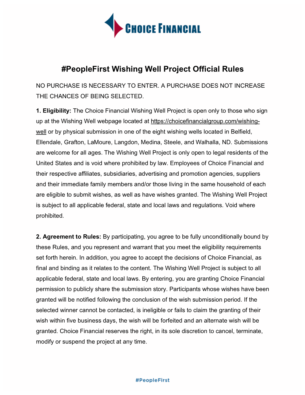 Peoplefirst Wishing Well Project Official Rules