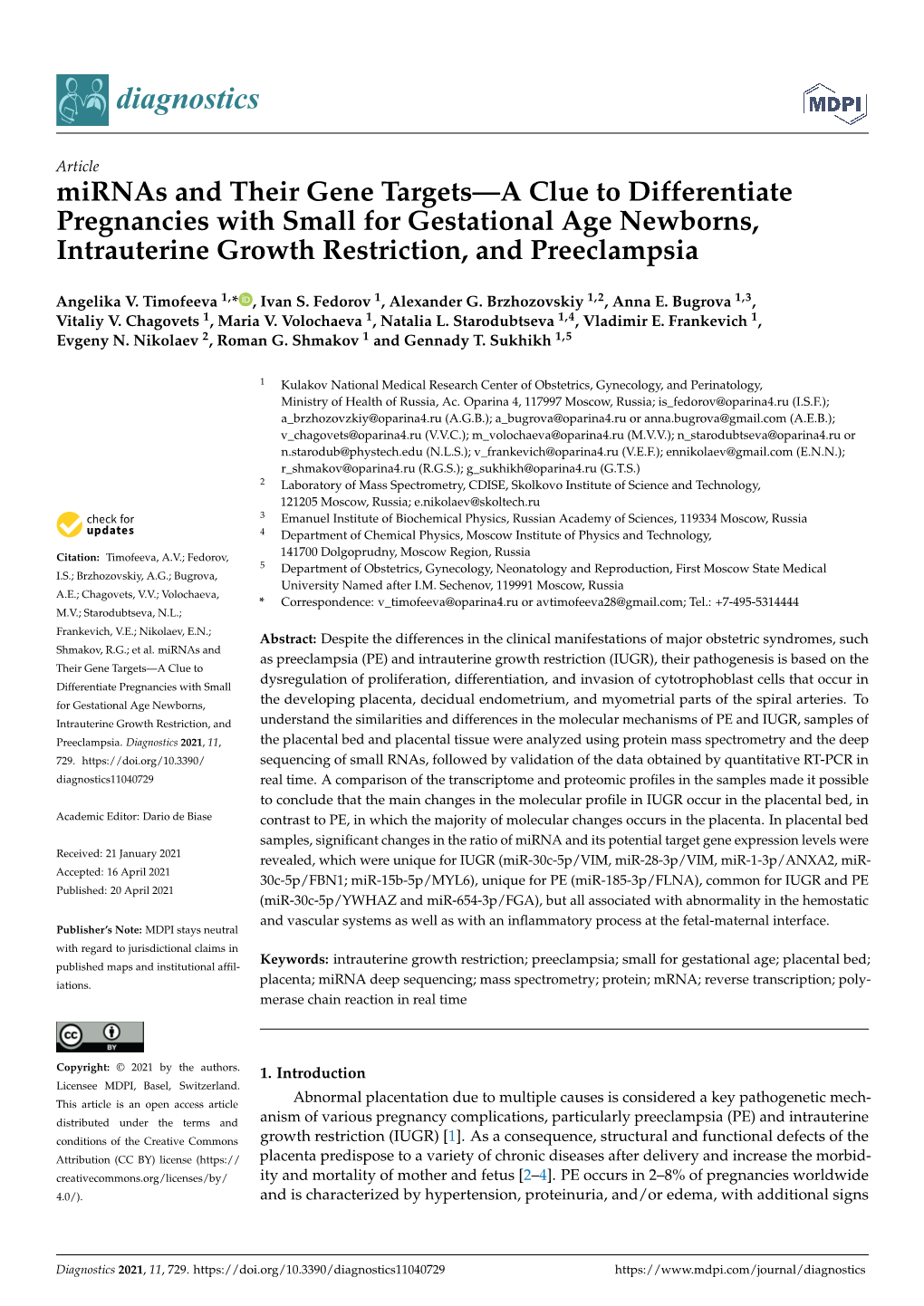 Mirnas and Their Gene Targets—A Clue to Differentiate Pregnancies with Small for Gestational Age Newborns, Intrauterine Growth Restriction, and Preeclampsia