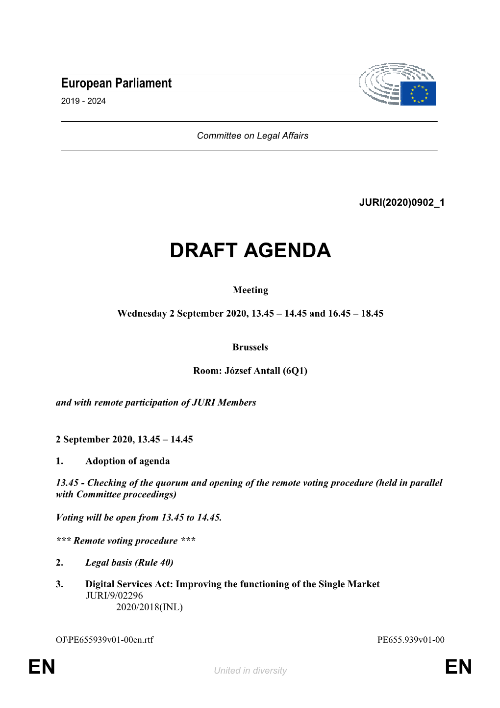 En En Draft Agenda