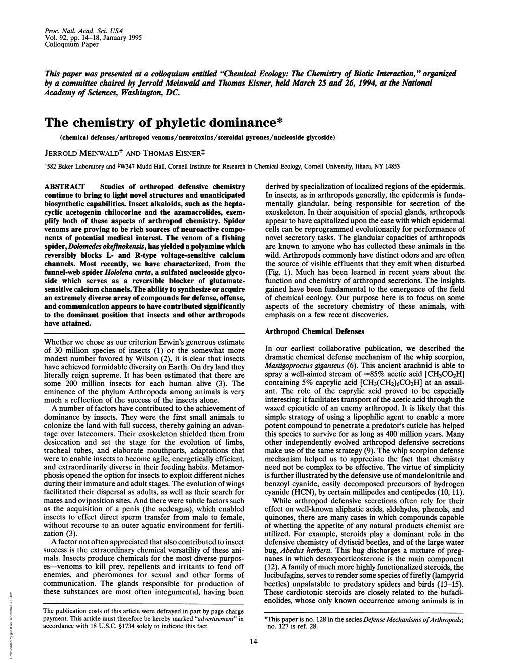 The Chemistry of Phyletic Dominance*