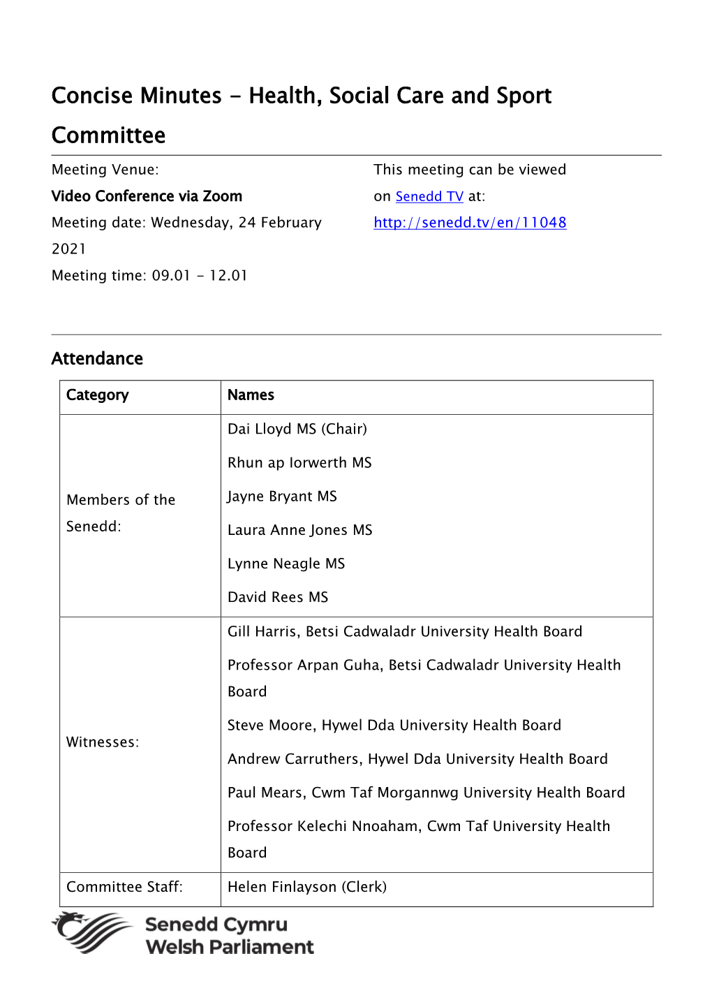 Concise Minutes - Health, Social Care and Sport Committee