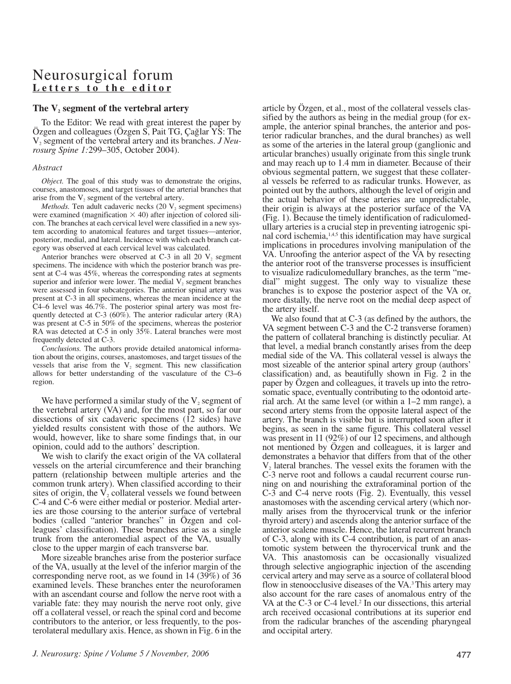 Neurosurgical Forum Letters to the Editor
