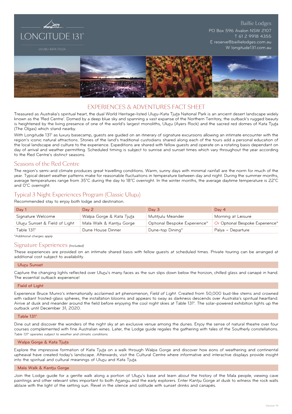 Experiences & Adventures Fact Sheet