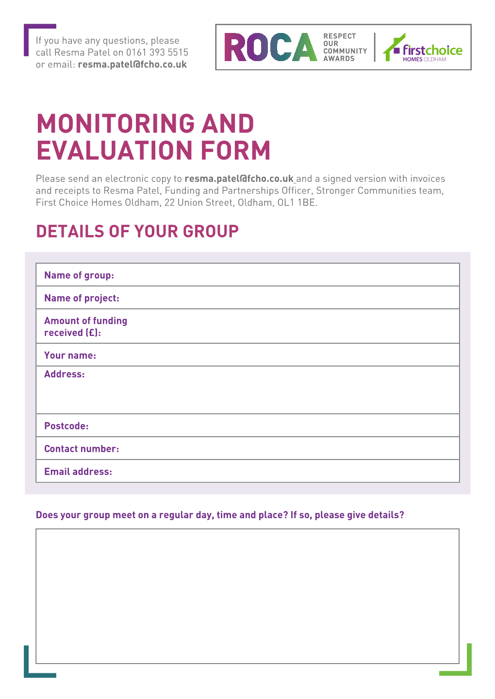 ROCA Monitoring and Evaluation Form