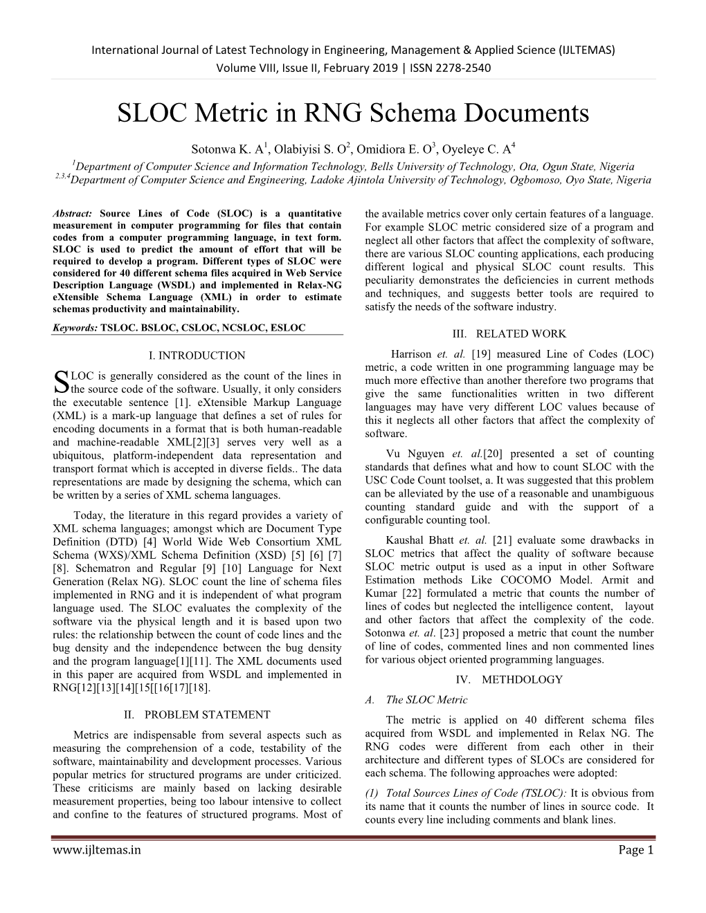 SLOC Metric in RNG Schema Documents