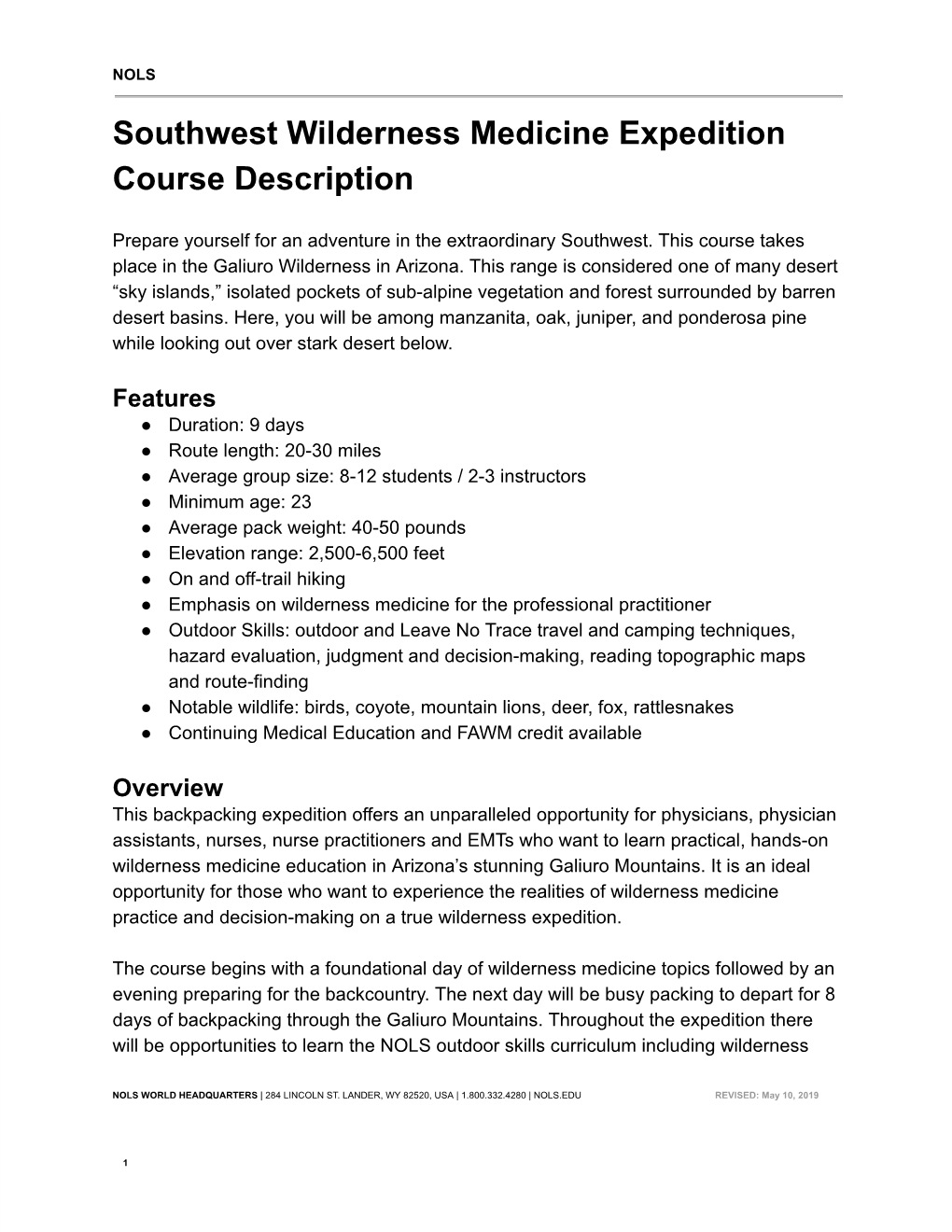 Southwest Wilderness Medicine Expedition Course Description