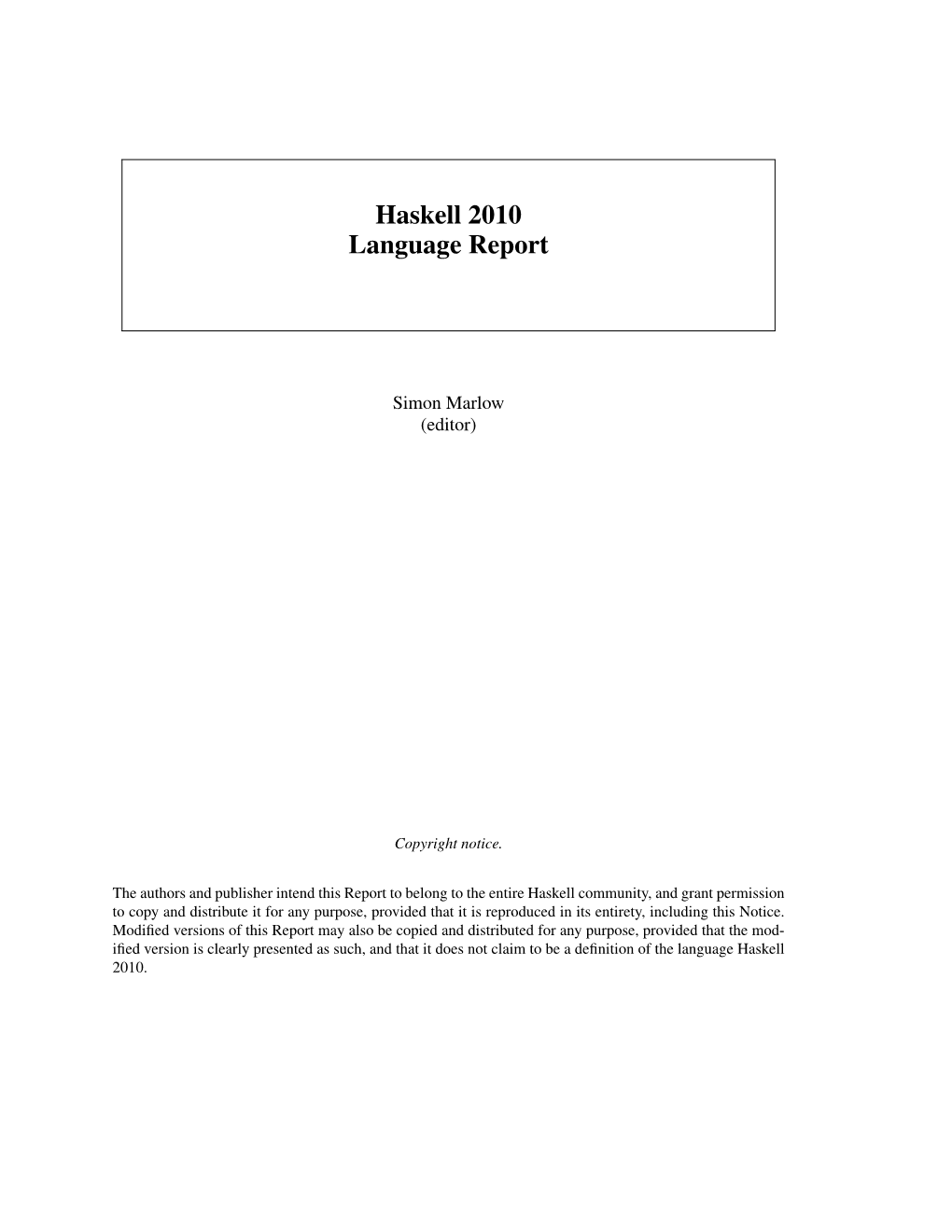 Haskell 2010 Language Report