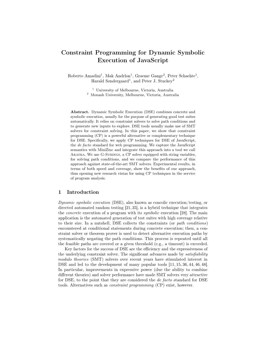 Constraint Programming for Dynamic Symbolic Execution of Javascript