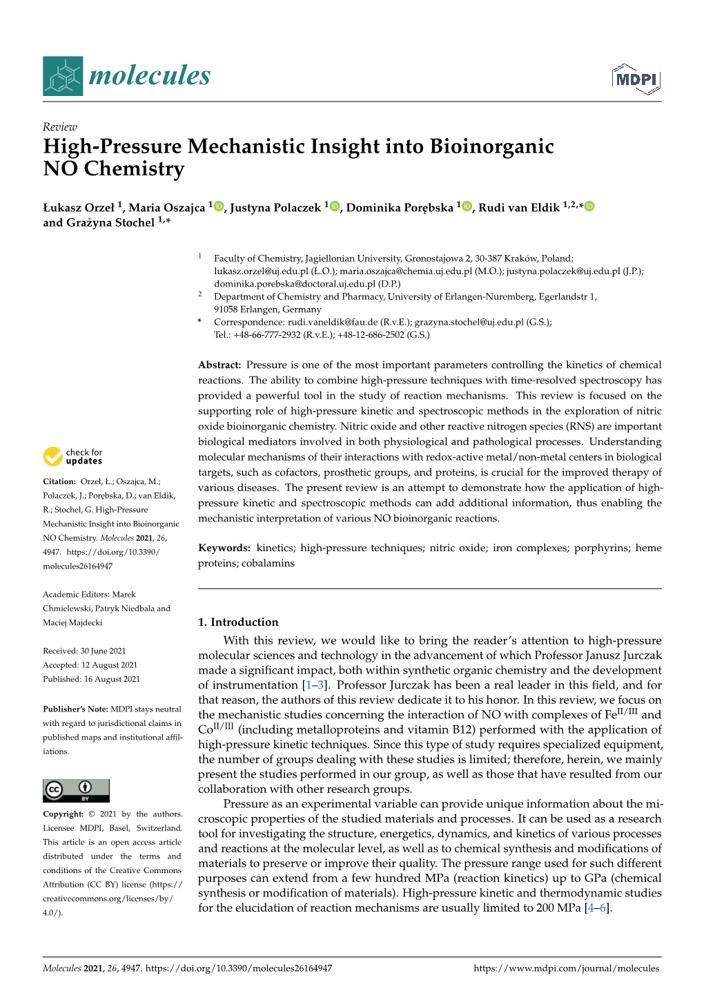 High-Pressure Mechanistic Insight Into Bioinorganic NO Chemistry