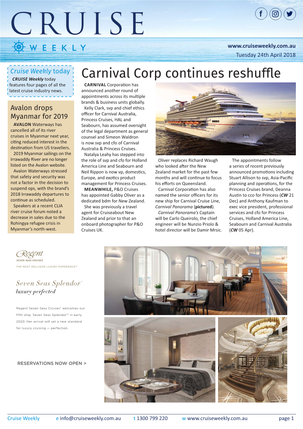 Carnival Corp Continues Reshuffle Features Four Pages of All the CARNIVAL Corporation Has Latest Cruise Industry News