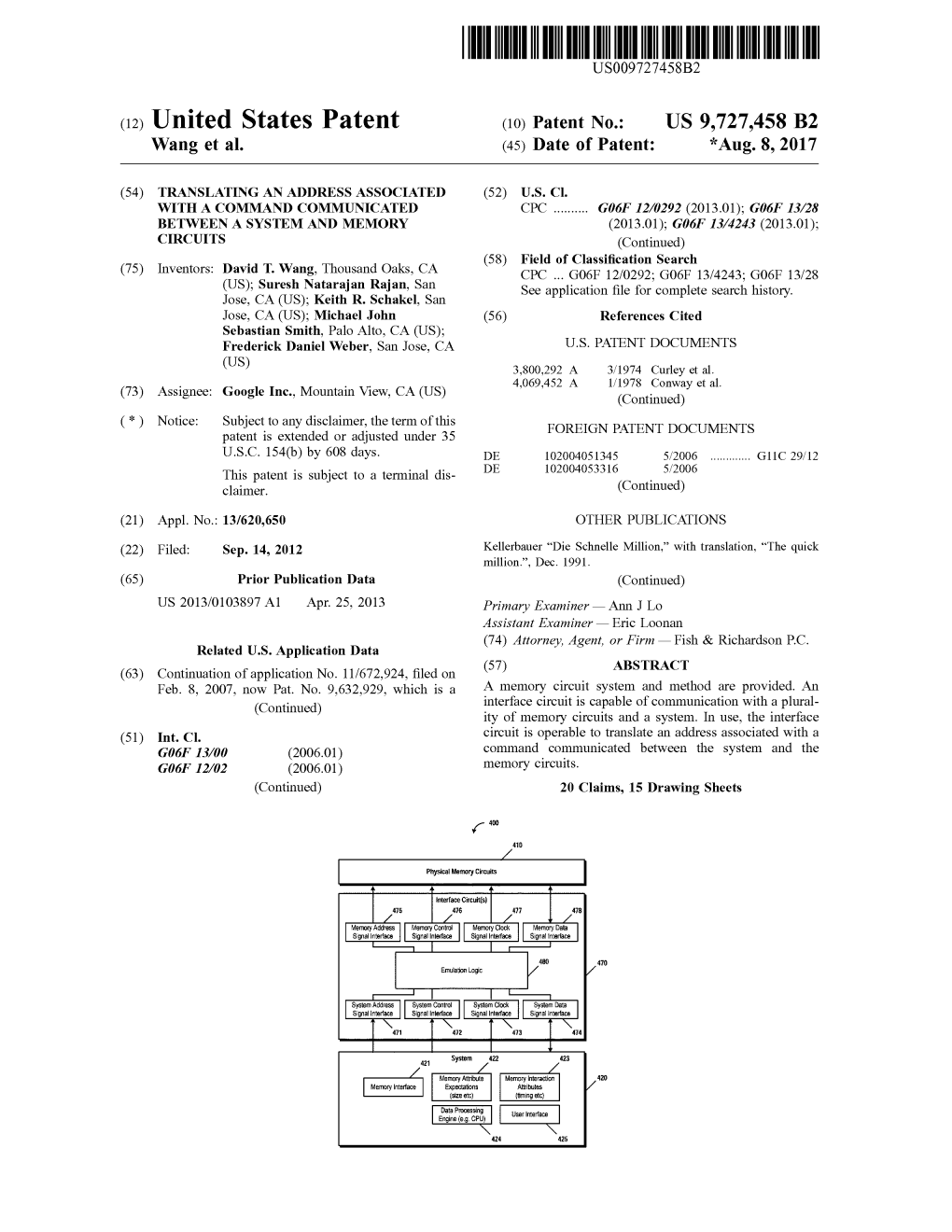 (12) United States Patent (10) Patent No.: US 9,727,458 B2 Wang Et Al