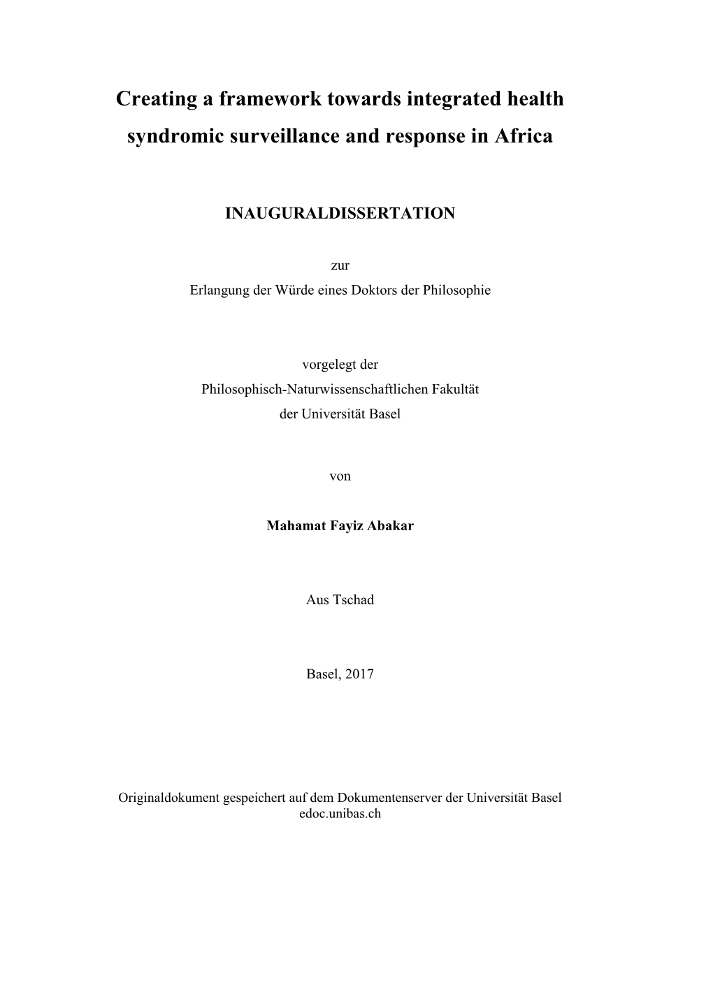 Creating a Framework Towards Integrated Health Syndromic Surveillance and Response in Africa