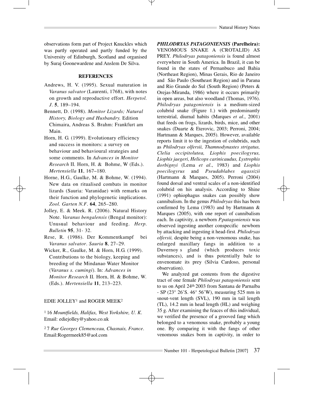 Herp. Bulletin 101.Qxd 10/09/2007 11:07 Page 37