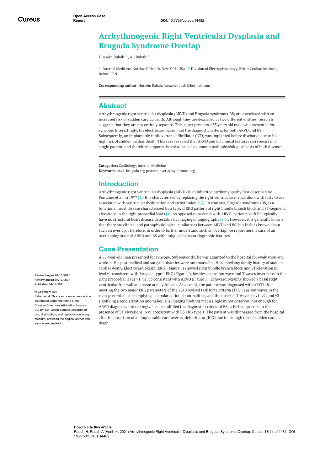 Arrhythmogenic Right Ventricular Dysplasia and Brugada Syndrome Overlap