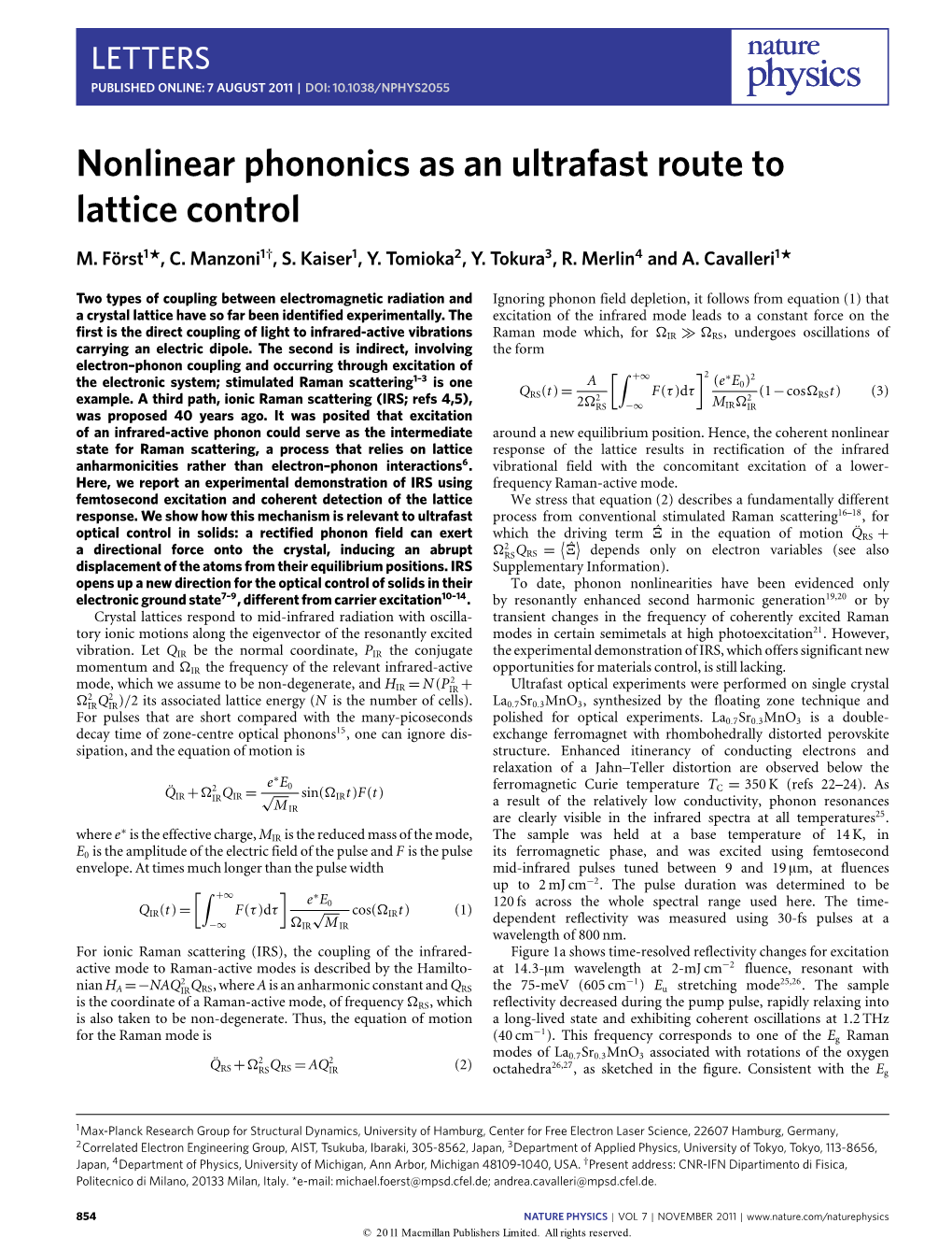 Nonlinear Phononics As an Ultrafast Route to Lattice Control M