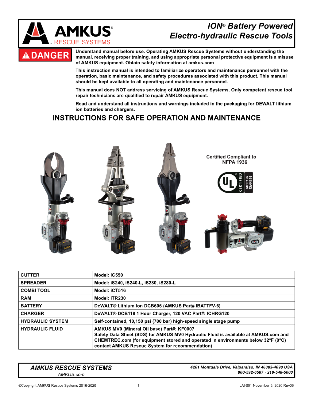 ION® Battery Powered Electro-Hydraulic Rescue Tools