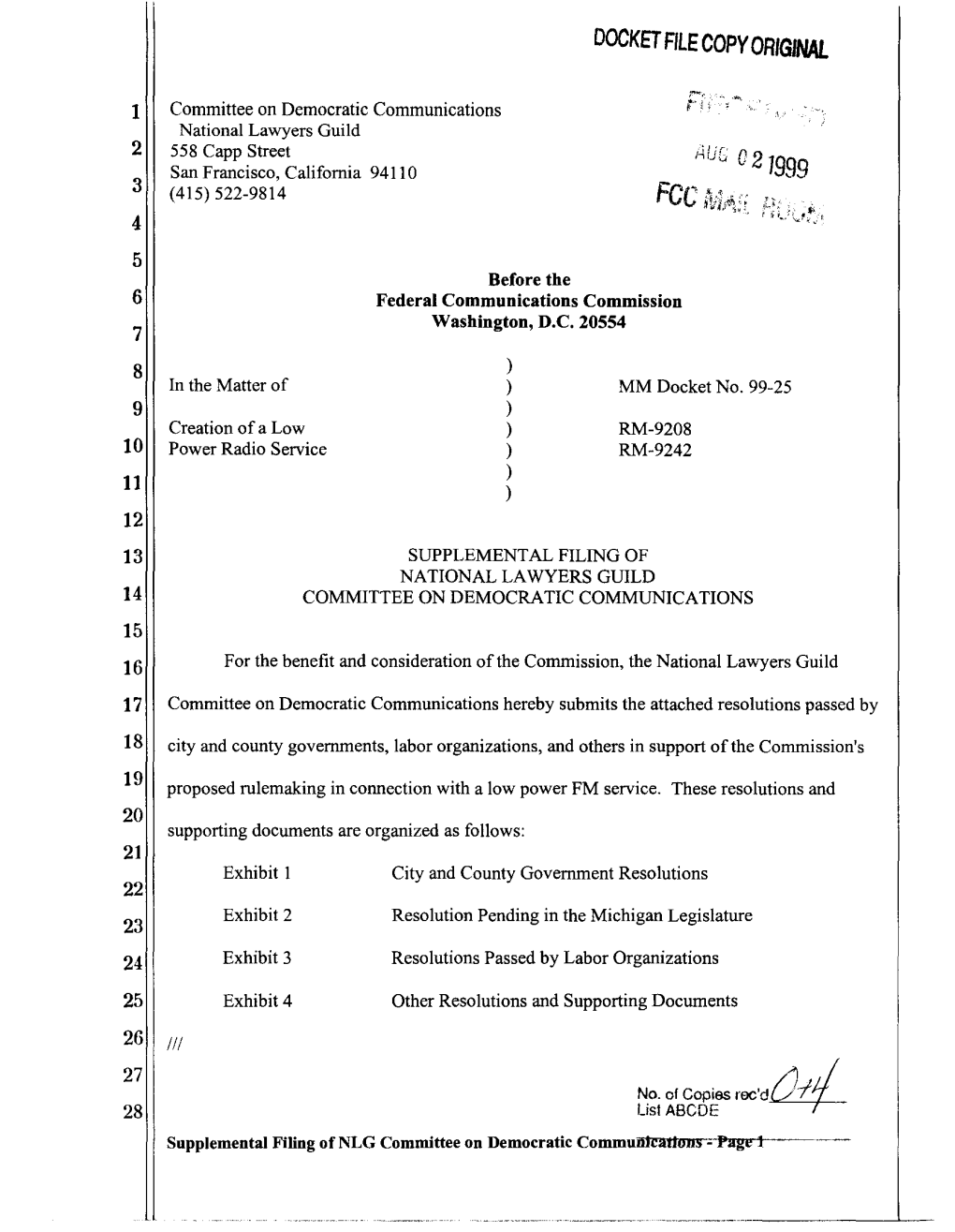 L!..I!F-- Supplemental Filing of NLG Committee on Democratic Communications - Page 1